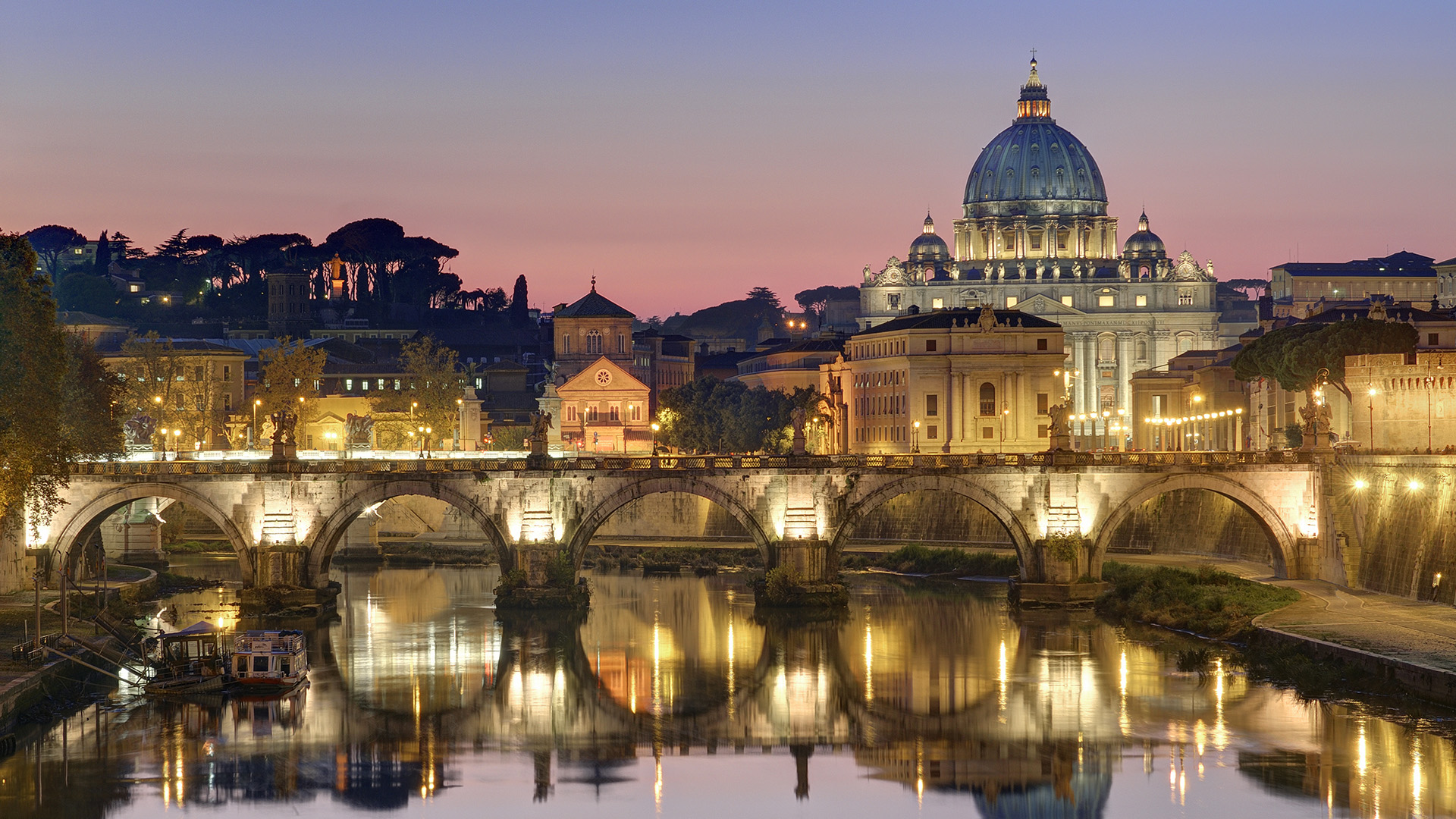 01 Dec 2011, Vatican City, Rome, Italy --- Italy, Lazio, Rome, historical center lited as World Heritage by UNESCO, Sant' Angelo bridge (Sant' Angelo ponte) above Tiber river and Saint Peter's basilica --- Image by © Arnaud Chicurel/Hemis/Corbis