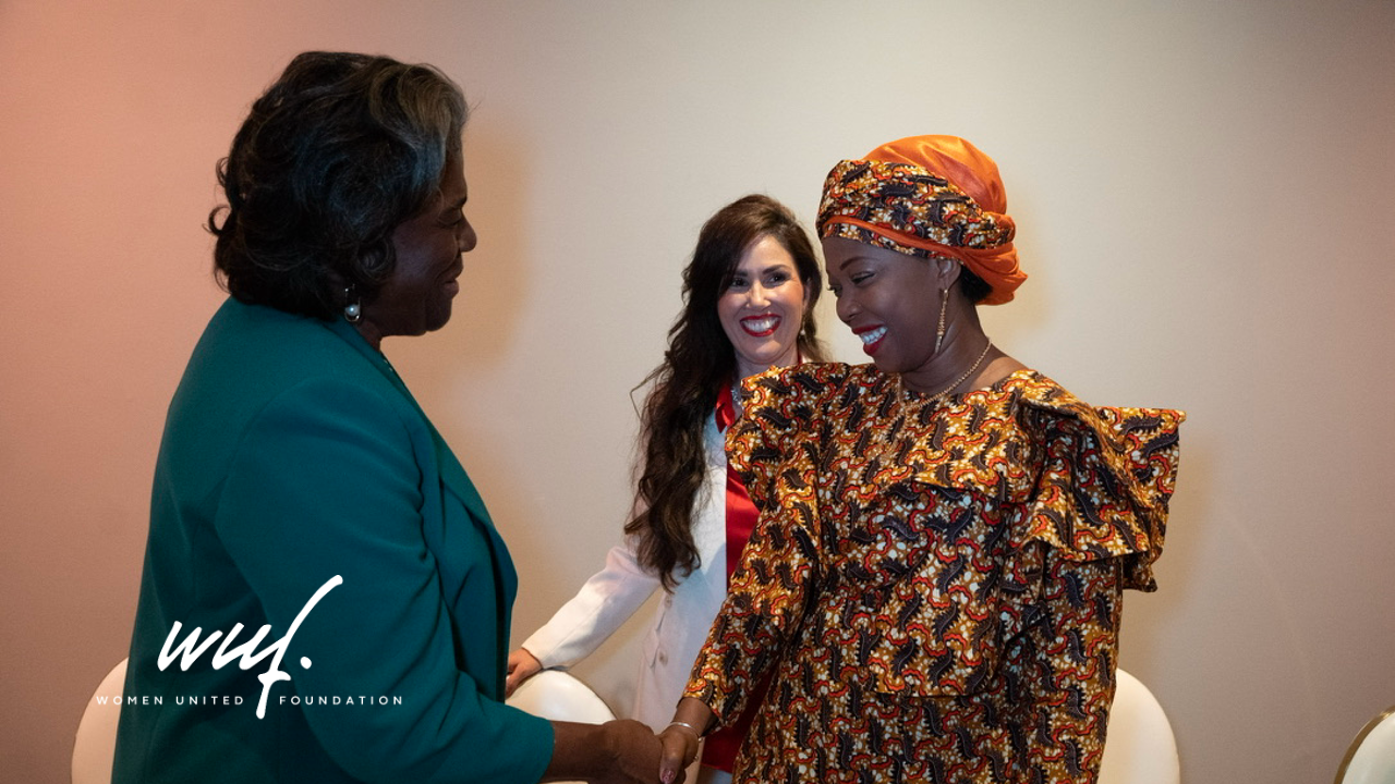 Deborah Elizabeth, Founder of Women United Foundation, introduces First Lady of Sierra Leone Fatima Maada Bio to US Ambassador to the United Nations Linda Thomas-Greenfield. H.E. Fatima Maada Bio is responsible for the United Nations declaring November 18 as World Day Aimed at Ending Child Sexual Exploitation and Violence, bringing hope and healing to survivors. This moment signifies the powerful and impactful roles African First Ladies play in driving global change and advocating for critical issues.